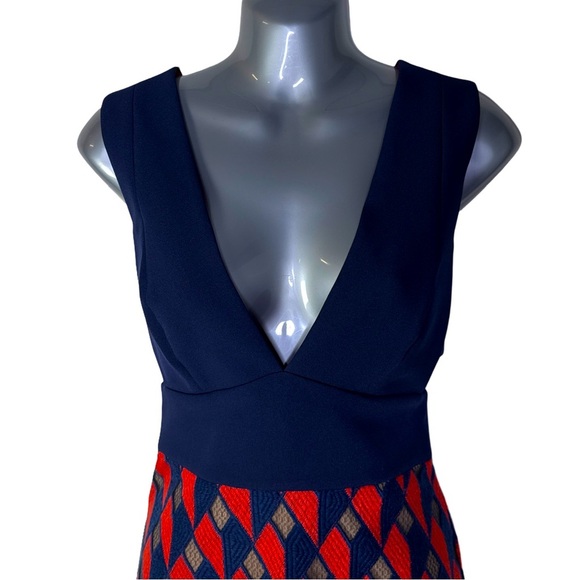 BCBG MaxAzria Rosalina Midi Dress Navy Red Geometric Size 4 NWT - Picture 7 of 9